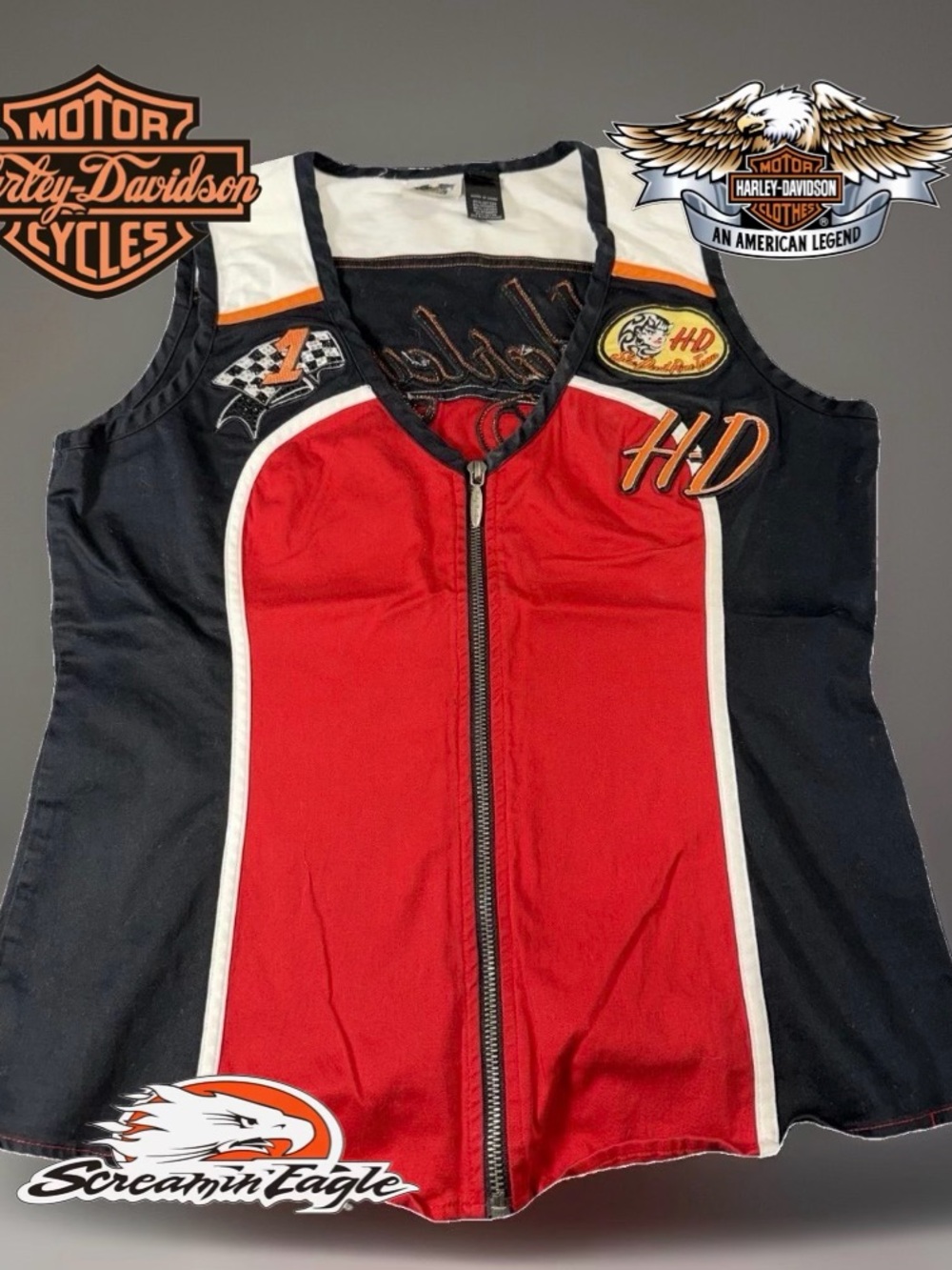 Vintage Y2K Harley-Davidson Women's She Devil Race Team logo Vest Black Red S L